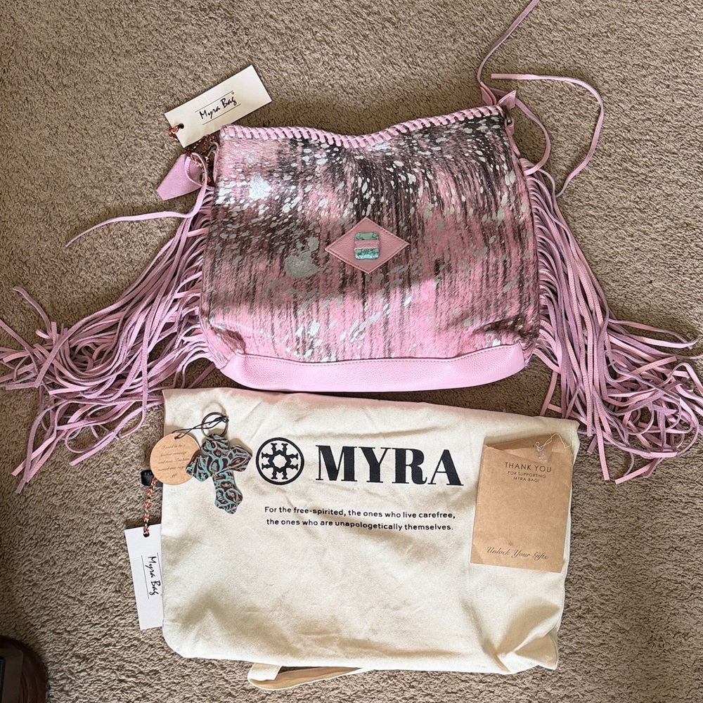 Myra Bag Pink Metallic Fringe Hobo Shoulder Bag